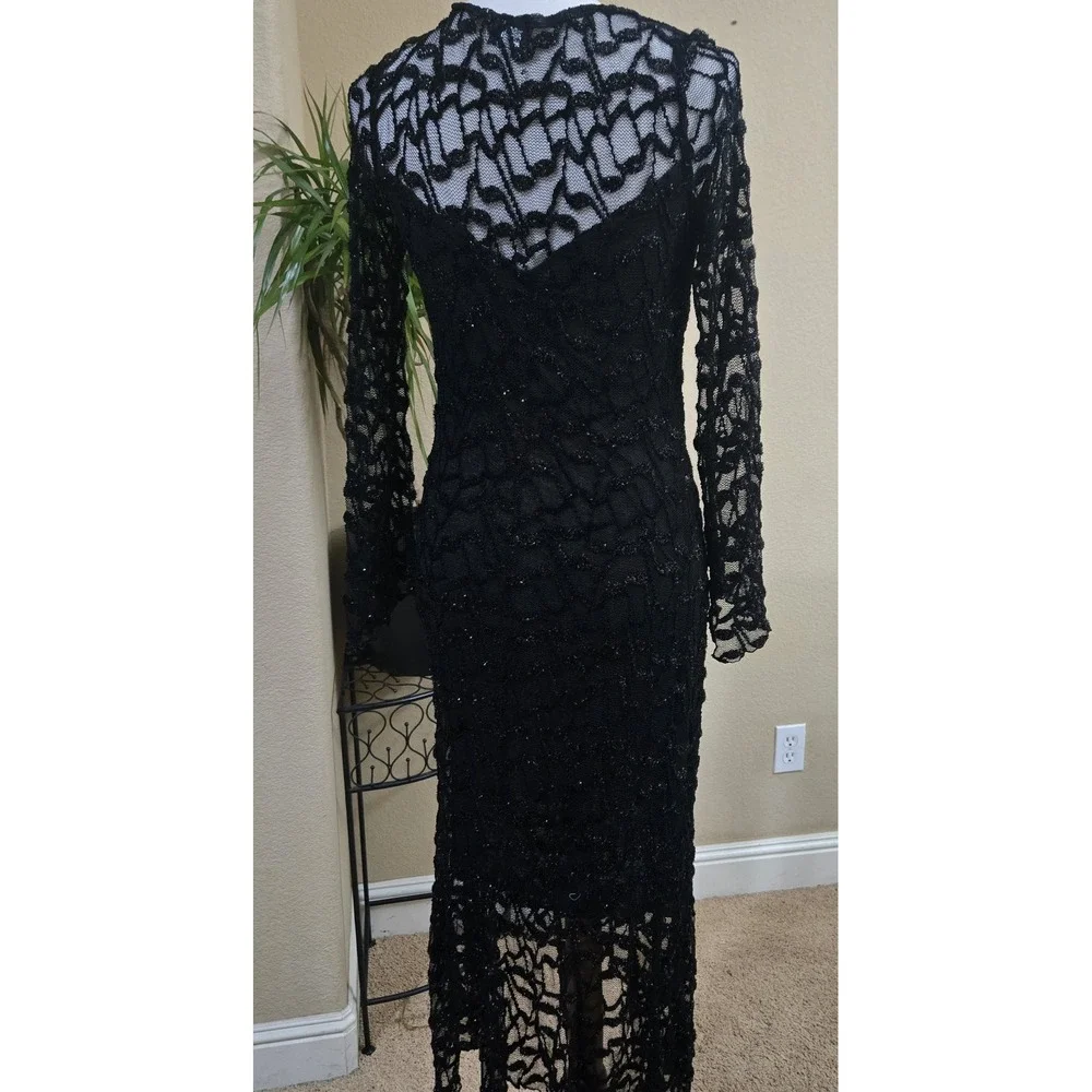 90s Y2K Whimsigoth Sheer Black Dress‎ Lace Romantic Handkerchief Hem Celestial